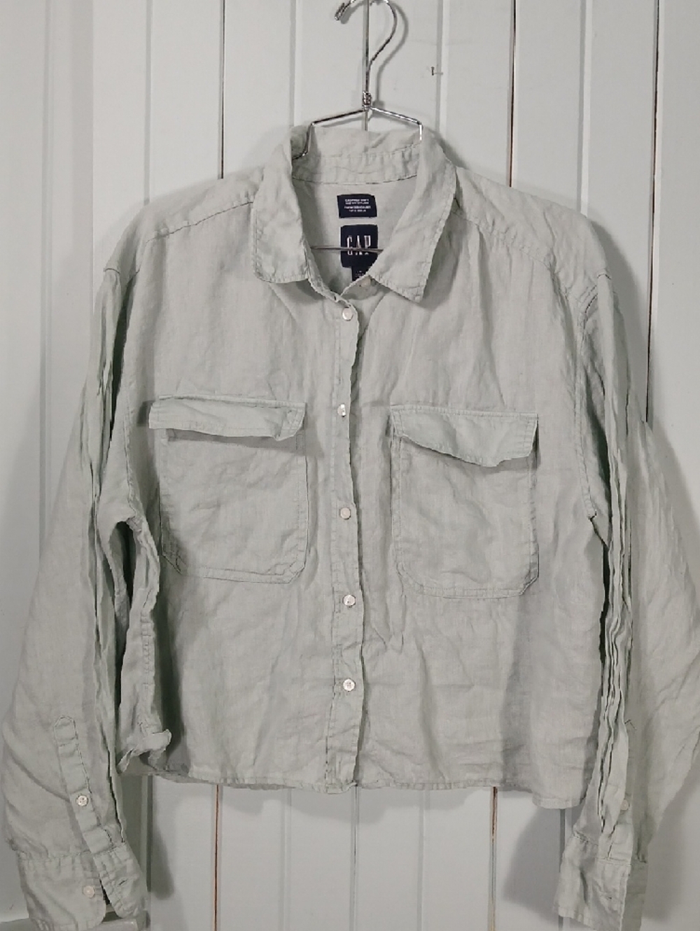 GAP 100% Linen Cropped Shirt - Picture 2 of 8